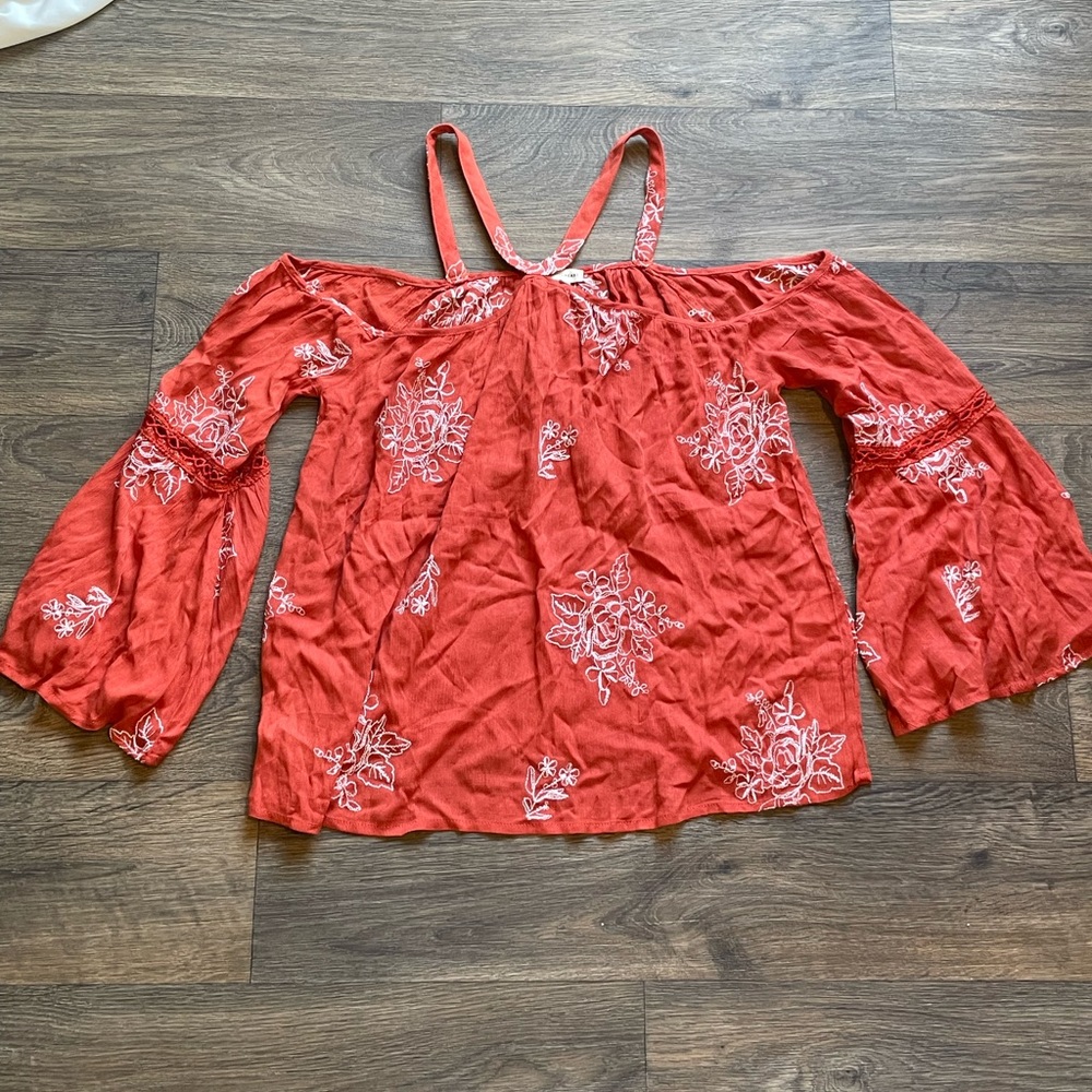 Blushing Heart- Off the Shoulder- Burnt Orange Top- Size Medium